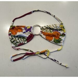 LETARTE Size 8 Floral Print Bikini Top Retro Halter Flower Power Swim Go Go